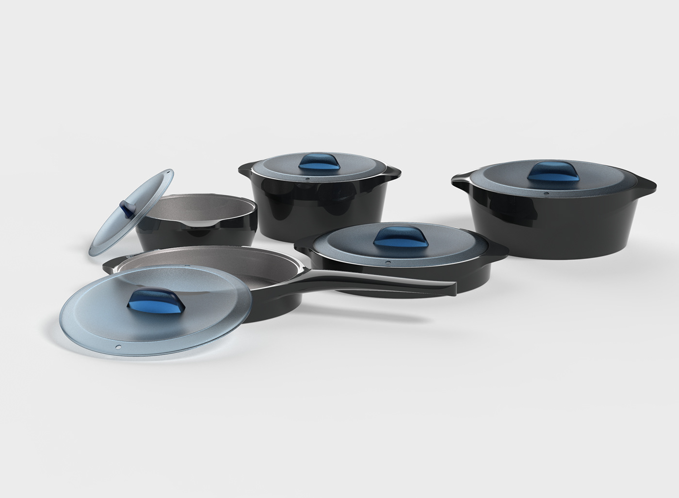 Pot group，ALUMINIUM，kitchen，Pan，Cast aluminum，Render，