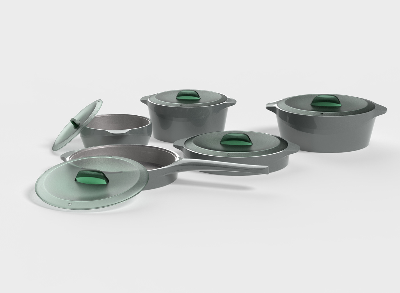 Pot group，ALUMINIUM，kitchen，Pan，Cast aluminum，Render，