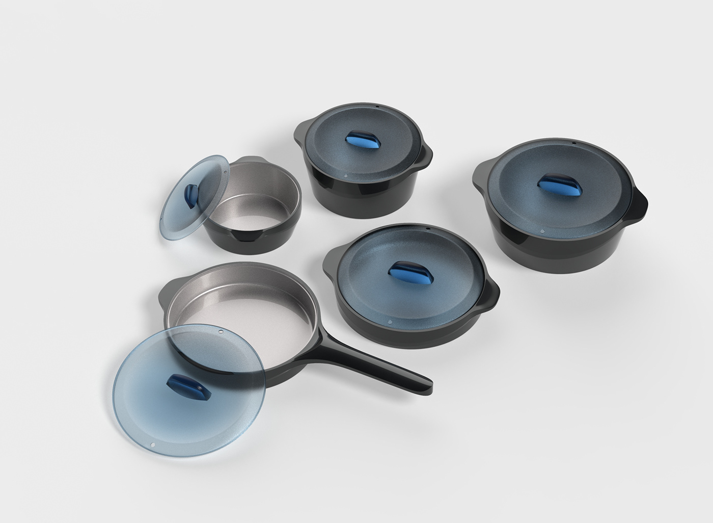 Pot group，ALUMINIUM，kitchen，Pan，Cast aluminum，Render，