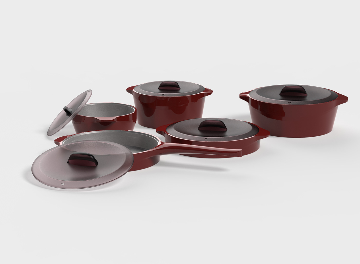 Pot group，ALUMINIUM，kitchen，Pan，Cast aluminum，Render，