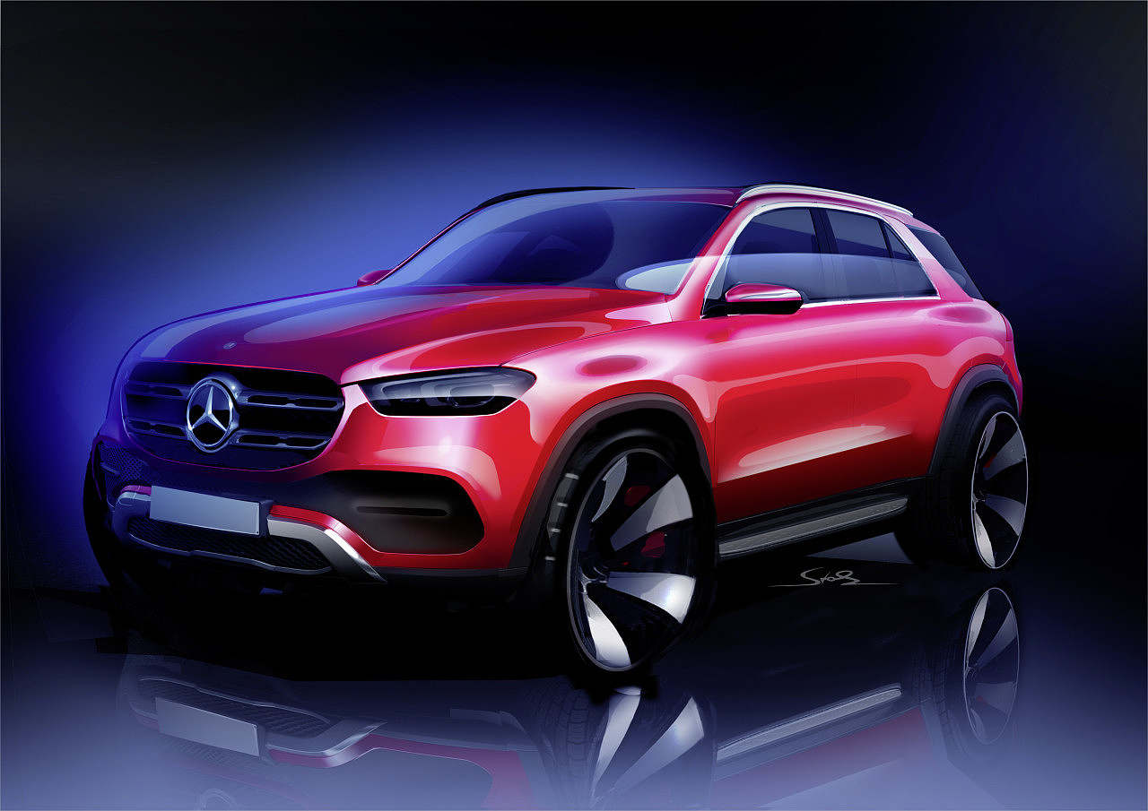 红色，Merces-Benz，GLE，2020，奔驰车，模型，草图，