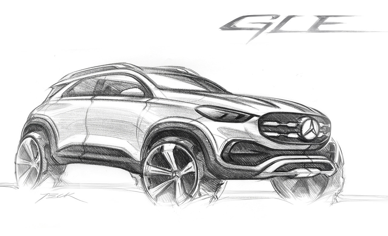 红色，Merces-Benz，GLE，2020，奔驰车，模型，草图，