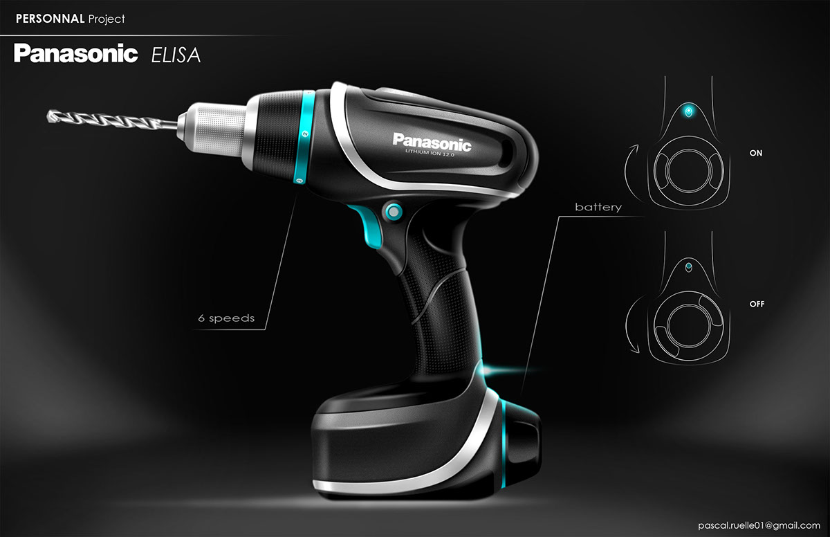 Hand drawn，Electric drill，tool，product design，industrial design，