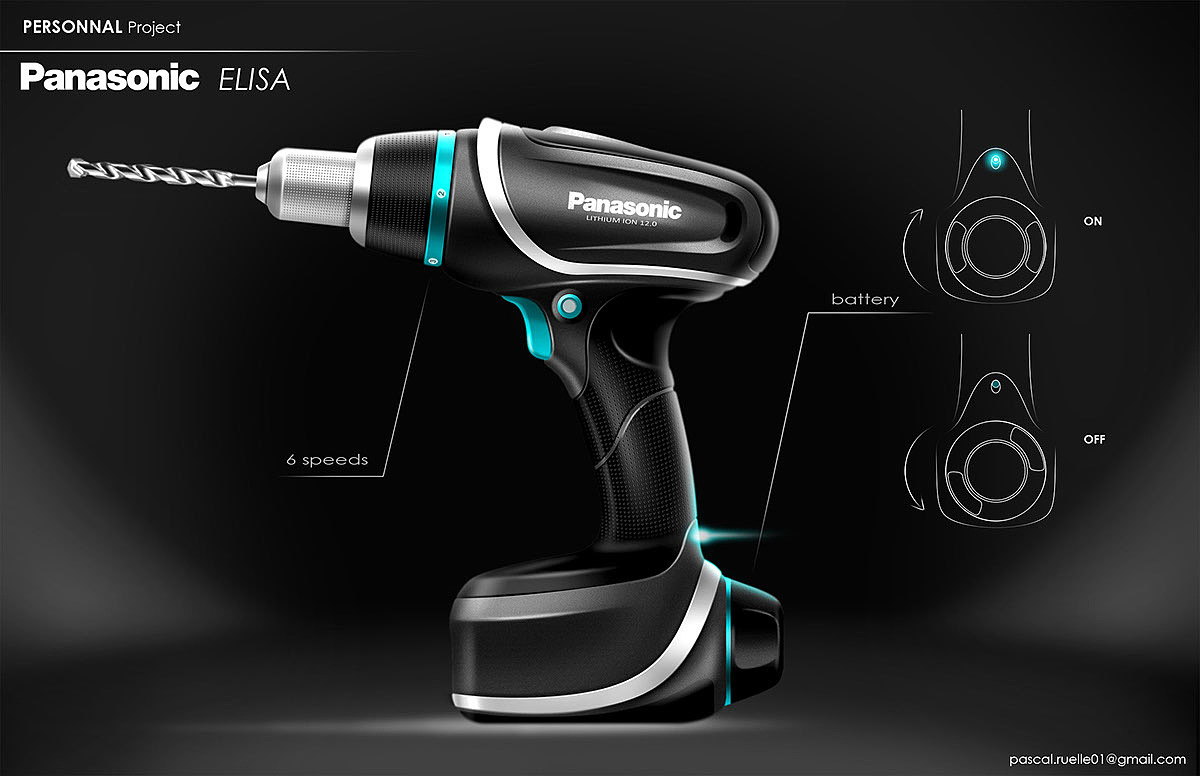 Hand drawn，Electric drill，tool，product design，industrial design，