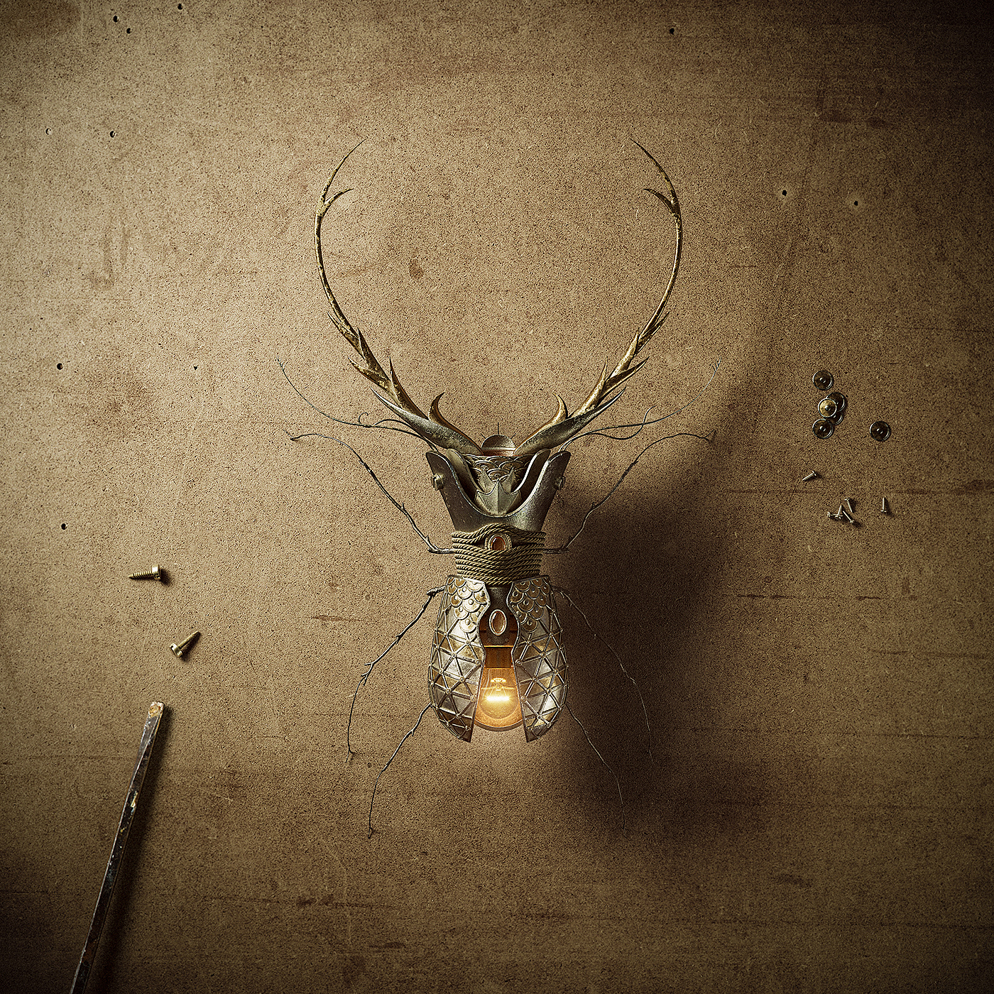 illustration，Photography，Mechanical insect，MECHANICAL BUGS，a hippocampus，lamps and lanterns，Sketch，