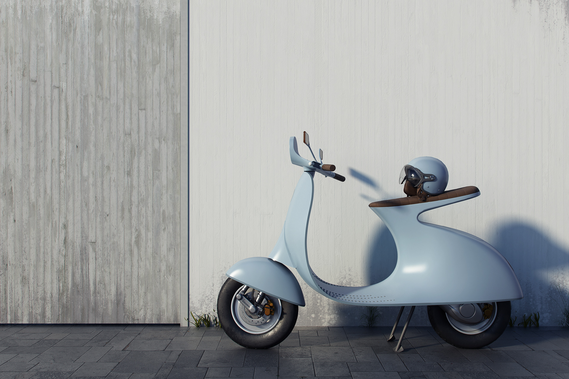 輕巧可愛的3d renders vespampère電動車