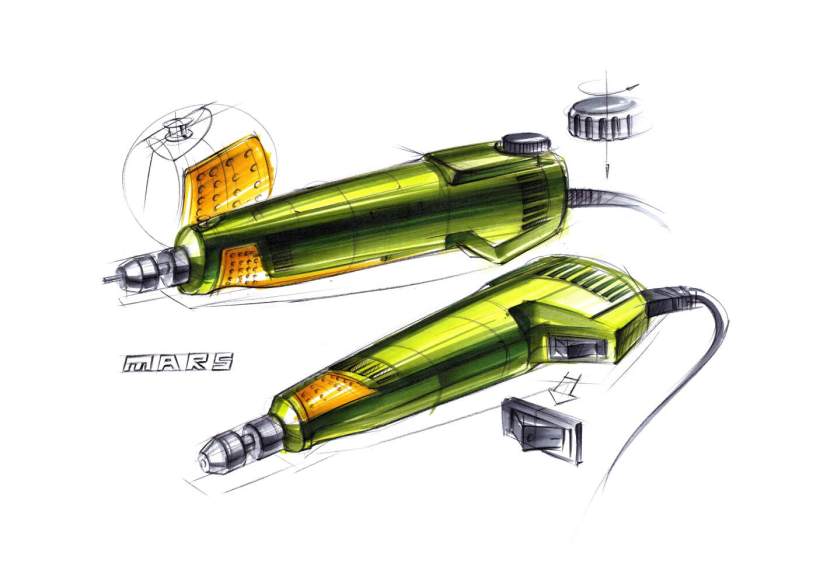 Hand drawn industrial design，Hand drawn renderings of industrial design，Hand drawn effect drawing of product design，Hand tools，Product hand painted marker coloring，