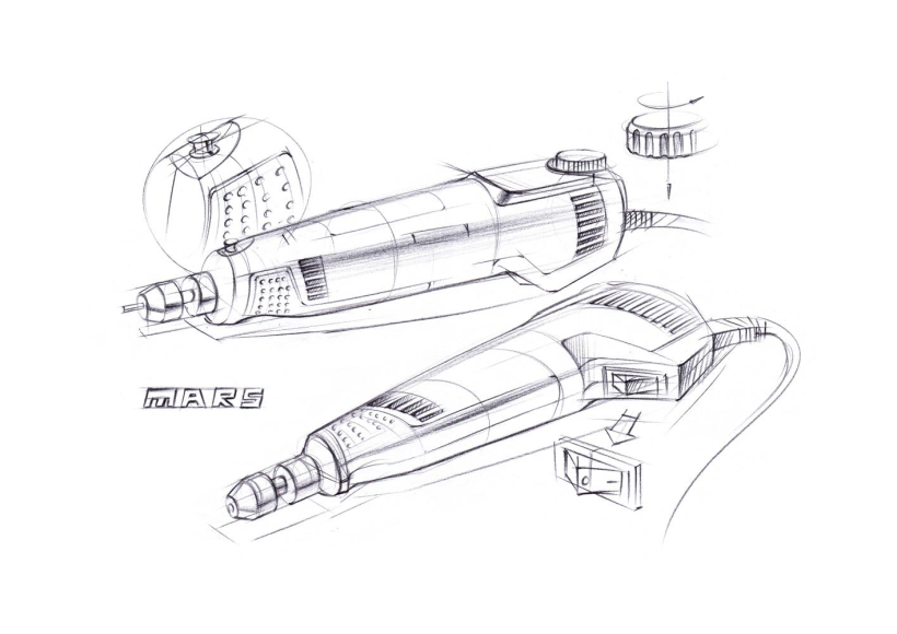 Hand drawn industrial design，Hand drawn renderings of industrial design，Hand drawn effect drawing of product design，Hand tools，Product hand painted marker coloring，
