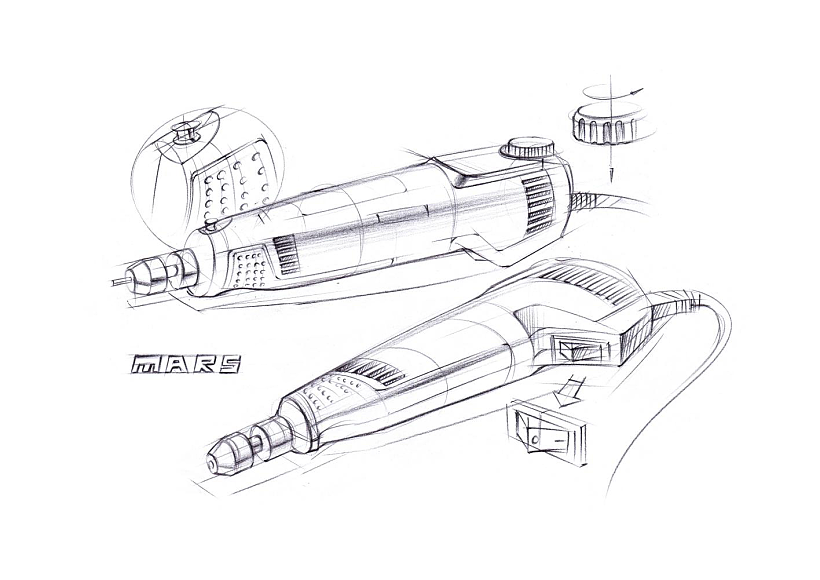 工业设计手绘，工业设计手绘效果图，产品设计手绘效果图，手动工具，产品手绘马克笔上色，