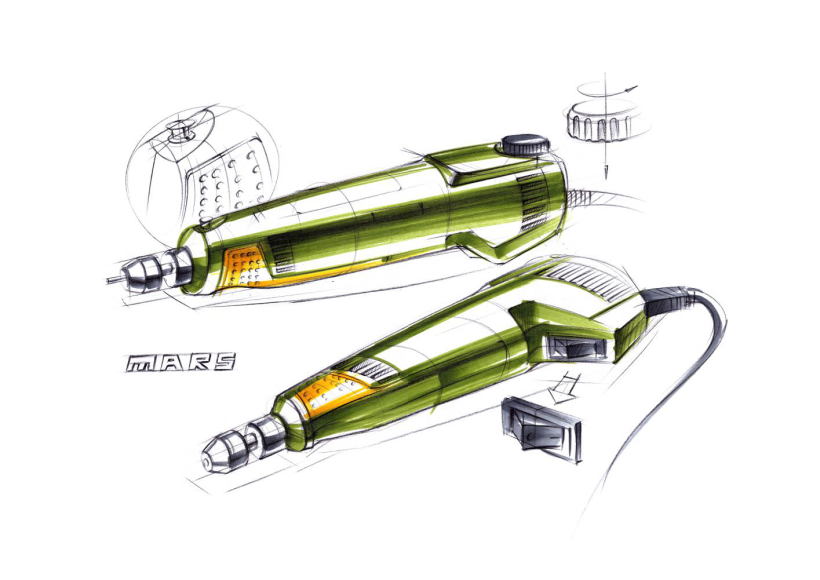 Hand drawn industrial design，Hand drawn renderings of industrial design，Hand drawn effect drawing of product design，Hand tools，Product hand painted marker coloring，