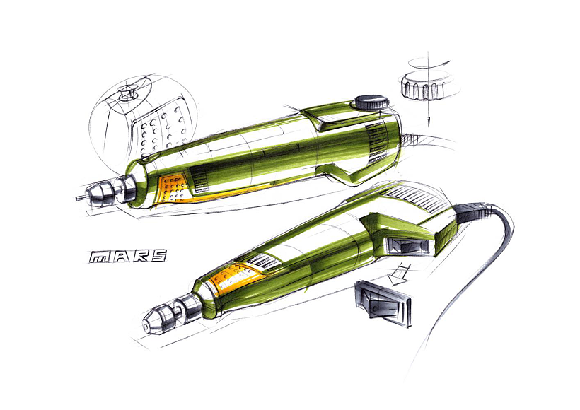 工业设计手绘，工业设计手绘效果图，产品设计手绘效果图，手动工具，产品手绘马克笔上色，