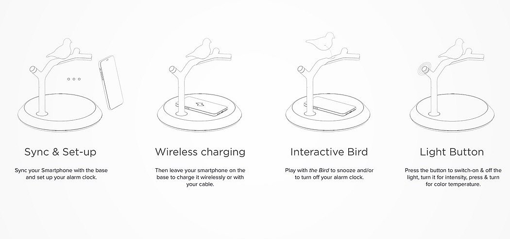 BIRD，product design，originality，alarm clock，wireless charger ，