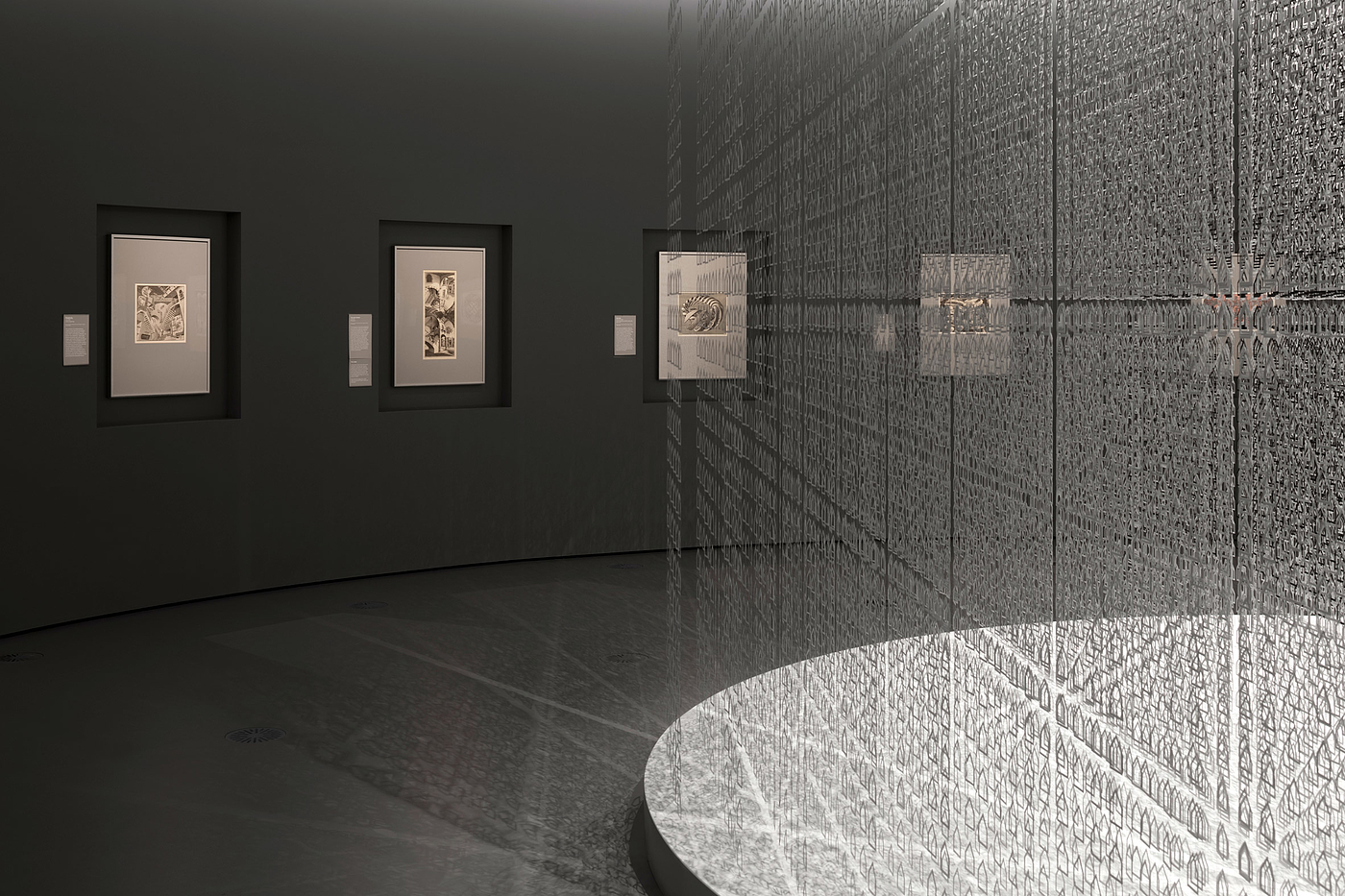 exhibition，Escher ，black and white，Interior design，