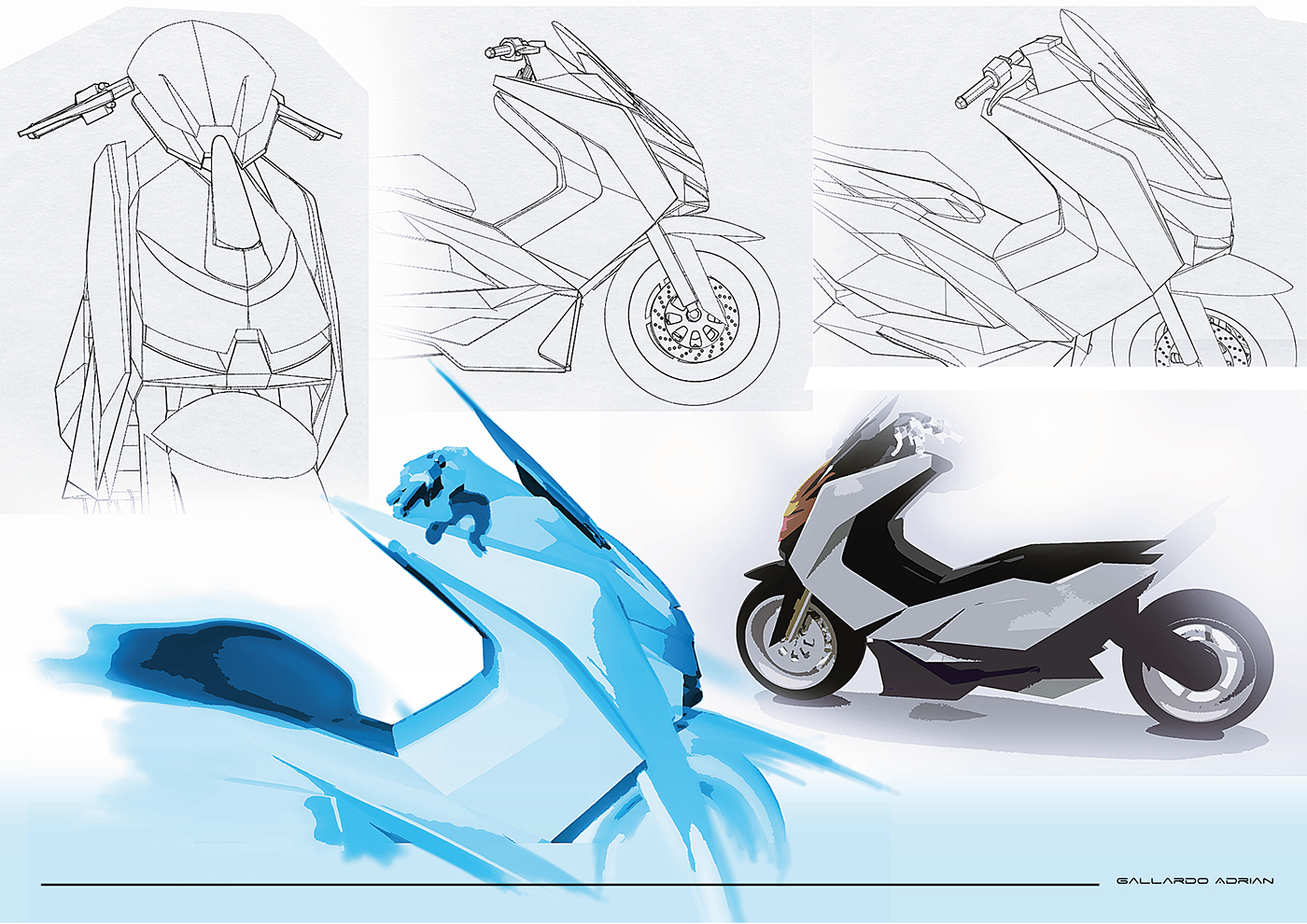 Adrian Gallard，Cool，fashionable，white，motorcycle，