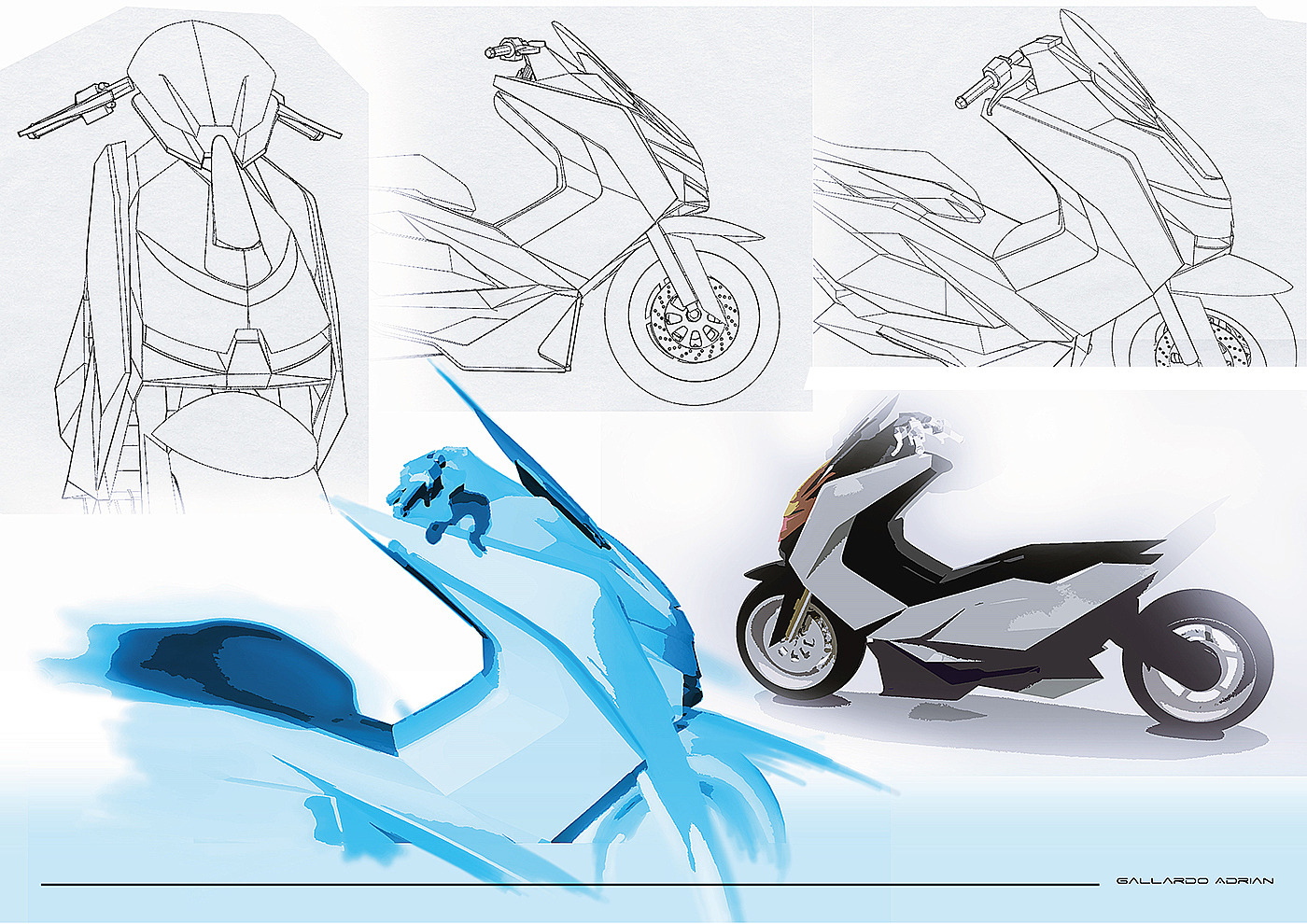 Adrian Gallard，Cool，fashionable，white，motorcycle，