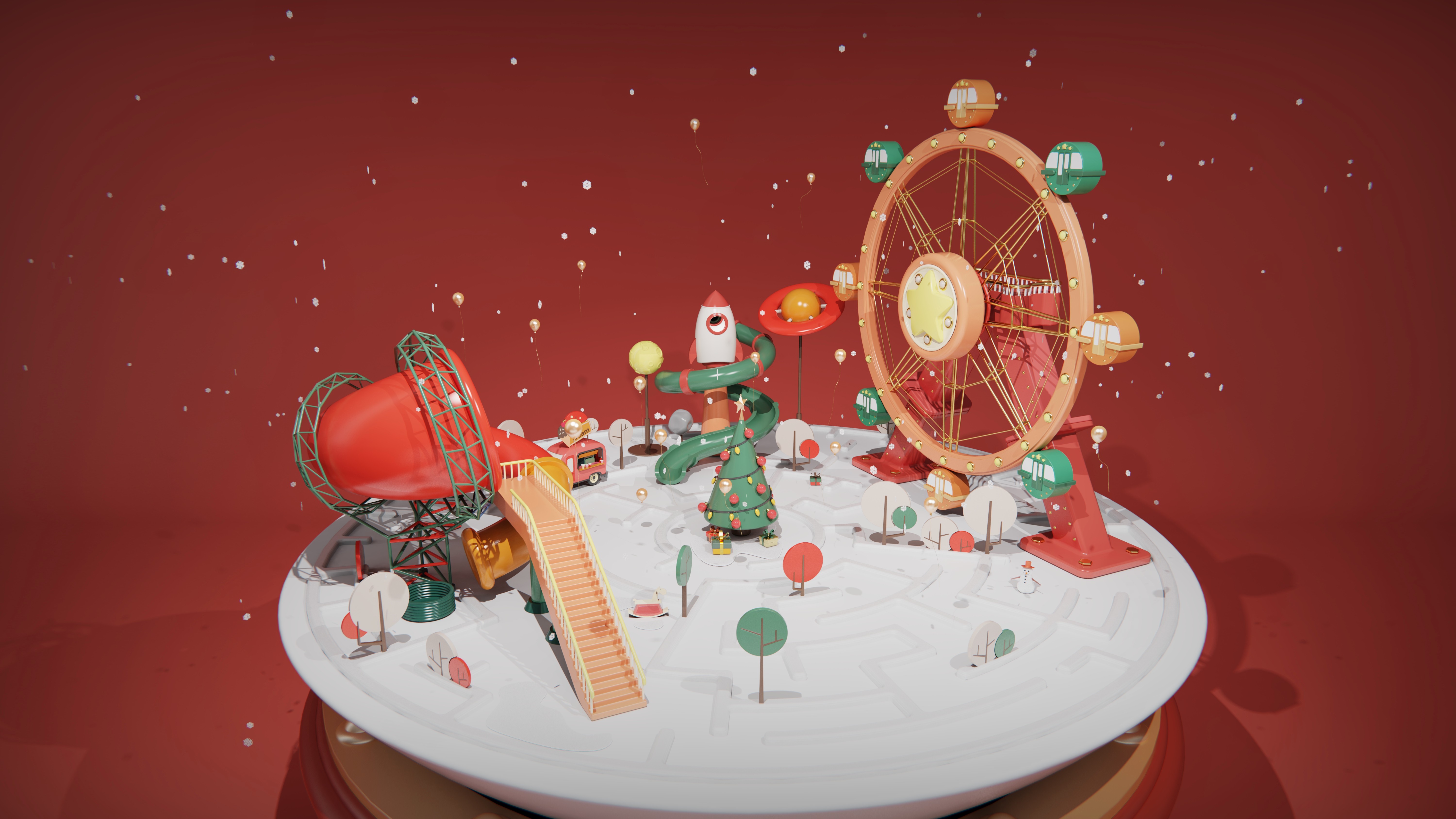 christmas，Crystal ball，Toys，festival celebration，keyshot8，children，Amusement Park，girl，