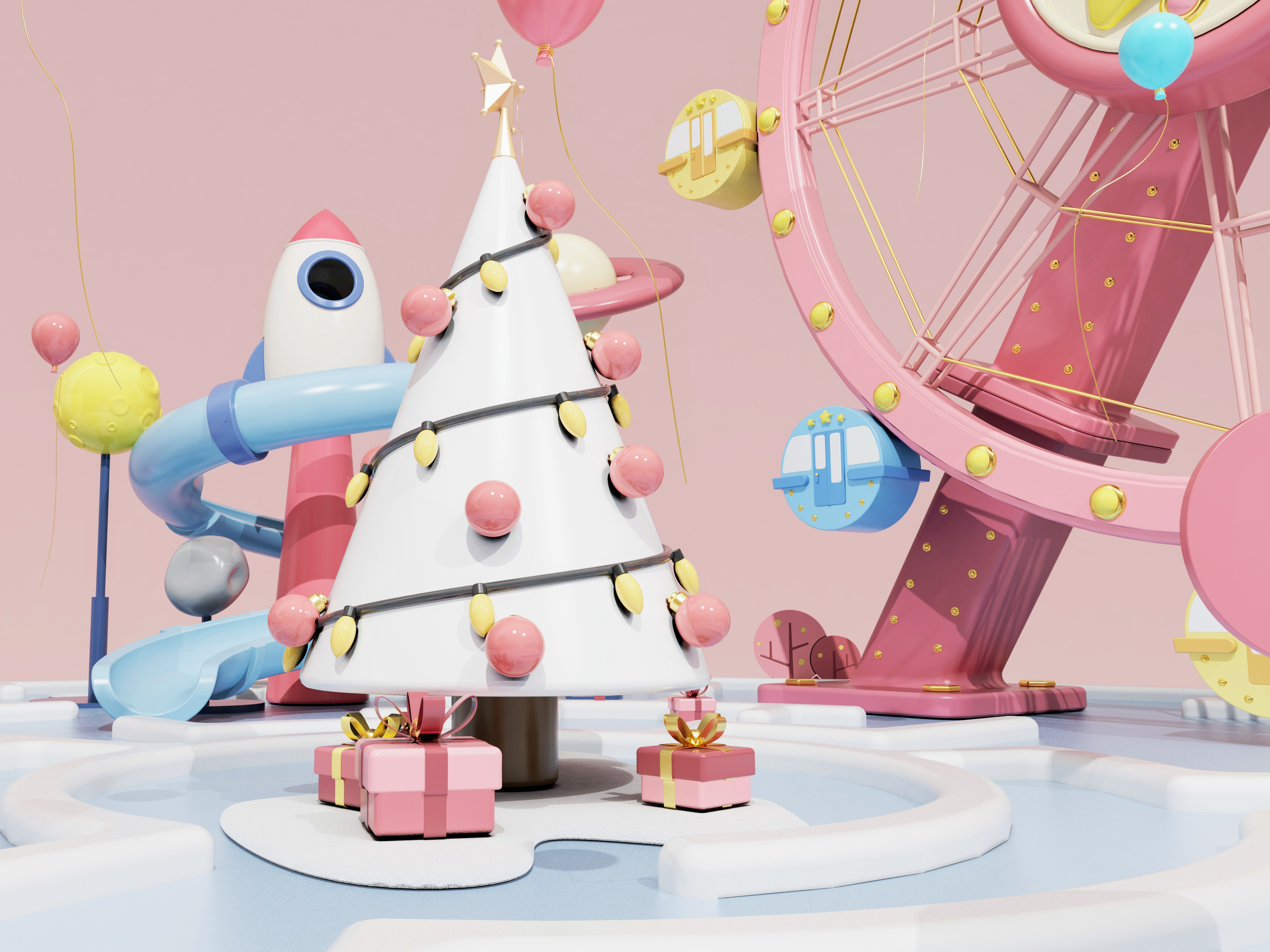 christmas，Crystal ball，Toys，festival celebration，keyshot8，children，Amusement Park，girl，