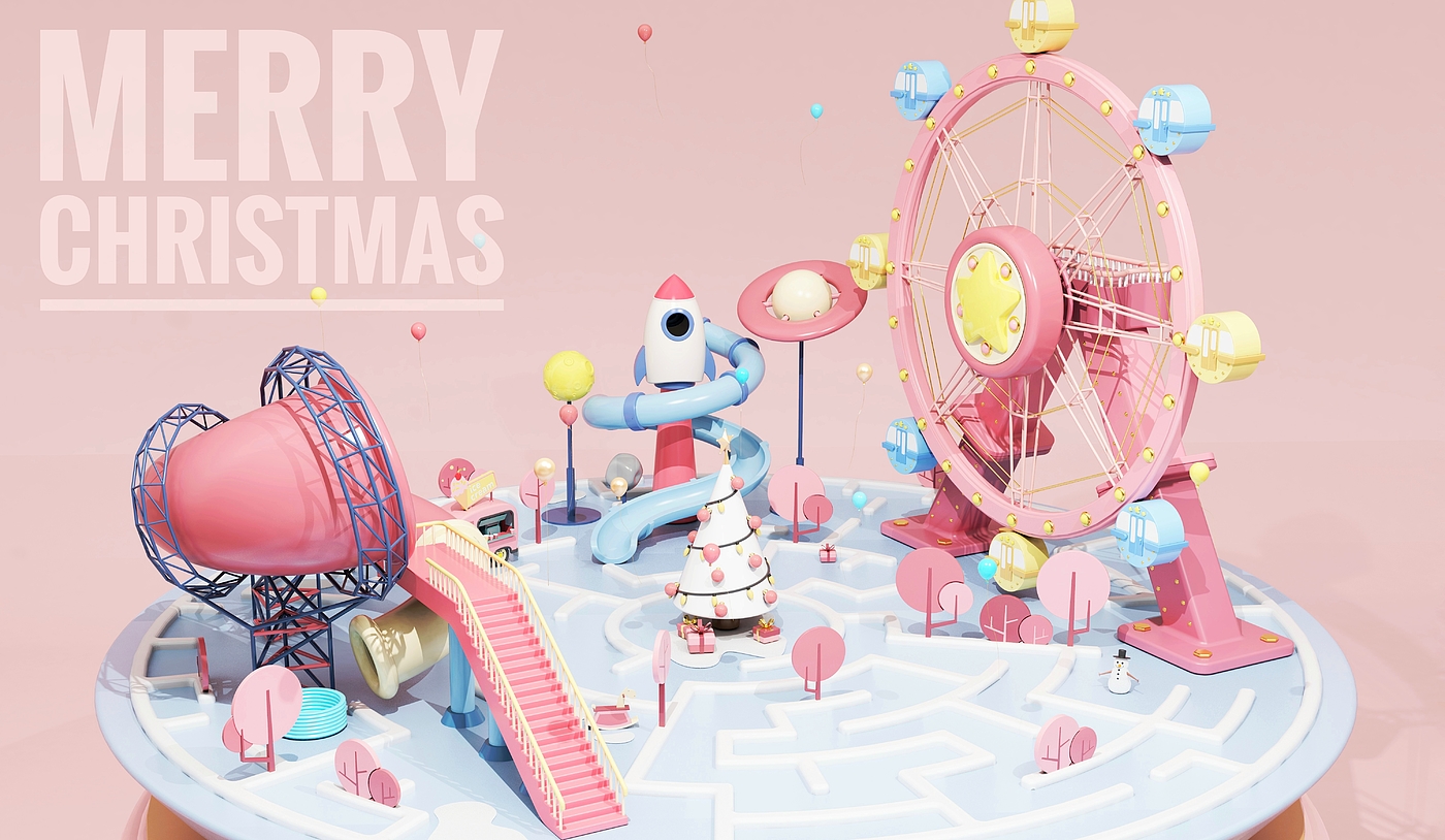christmas，Crystal ball，Toys，festival celebration，keyshot8，children，Amusement Park，girl，