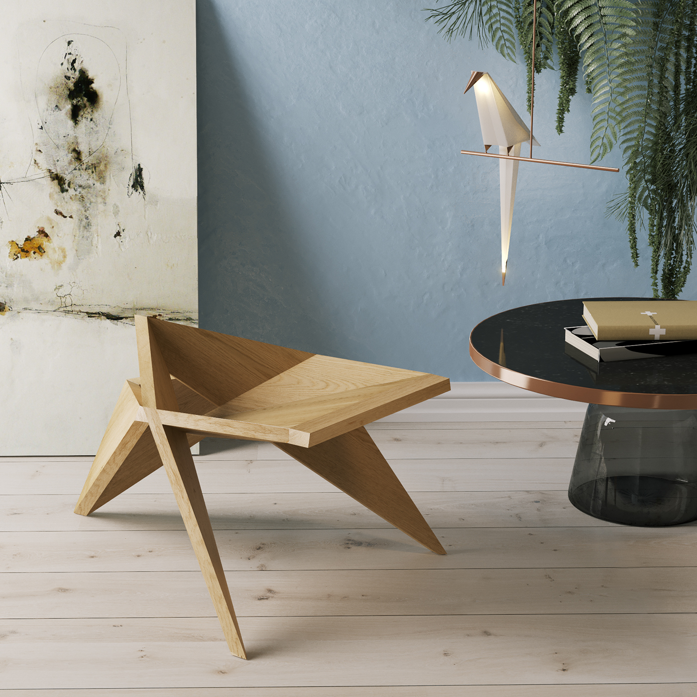 Matej Stefanac，stool，Home Furnishing，wooden ，chair，Alone in Kyoto，3D vision，