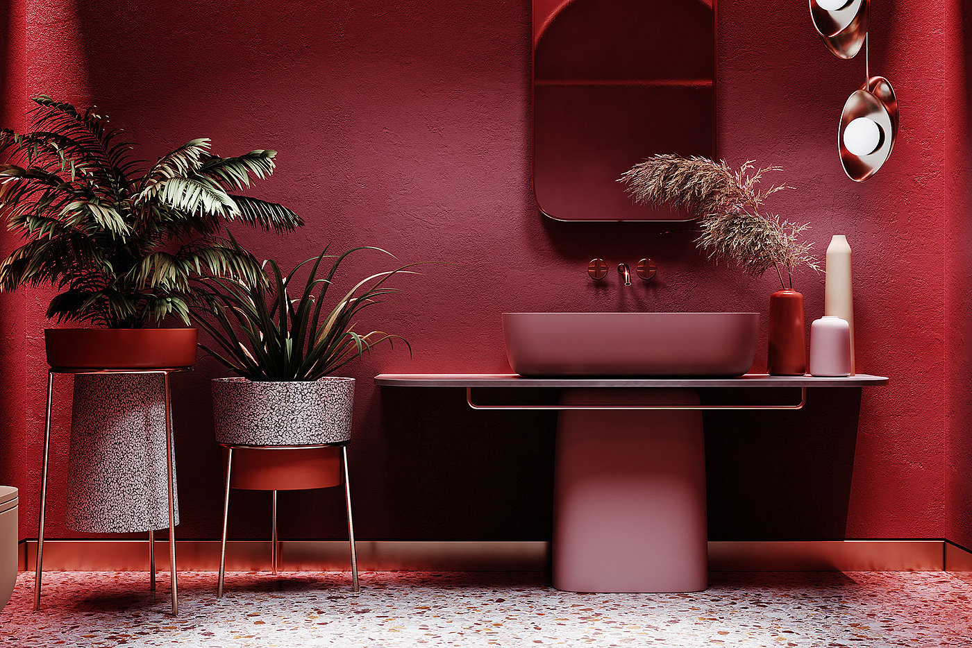 Interior design，gules，Shower Room，