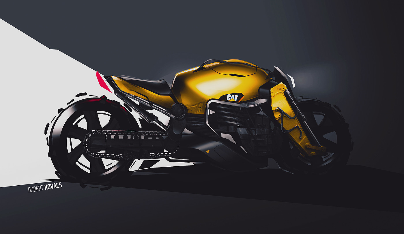 Rendering of motorcycle，PS tutorial，Caterpillar，