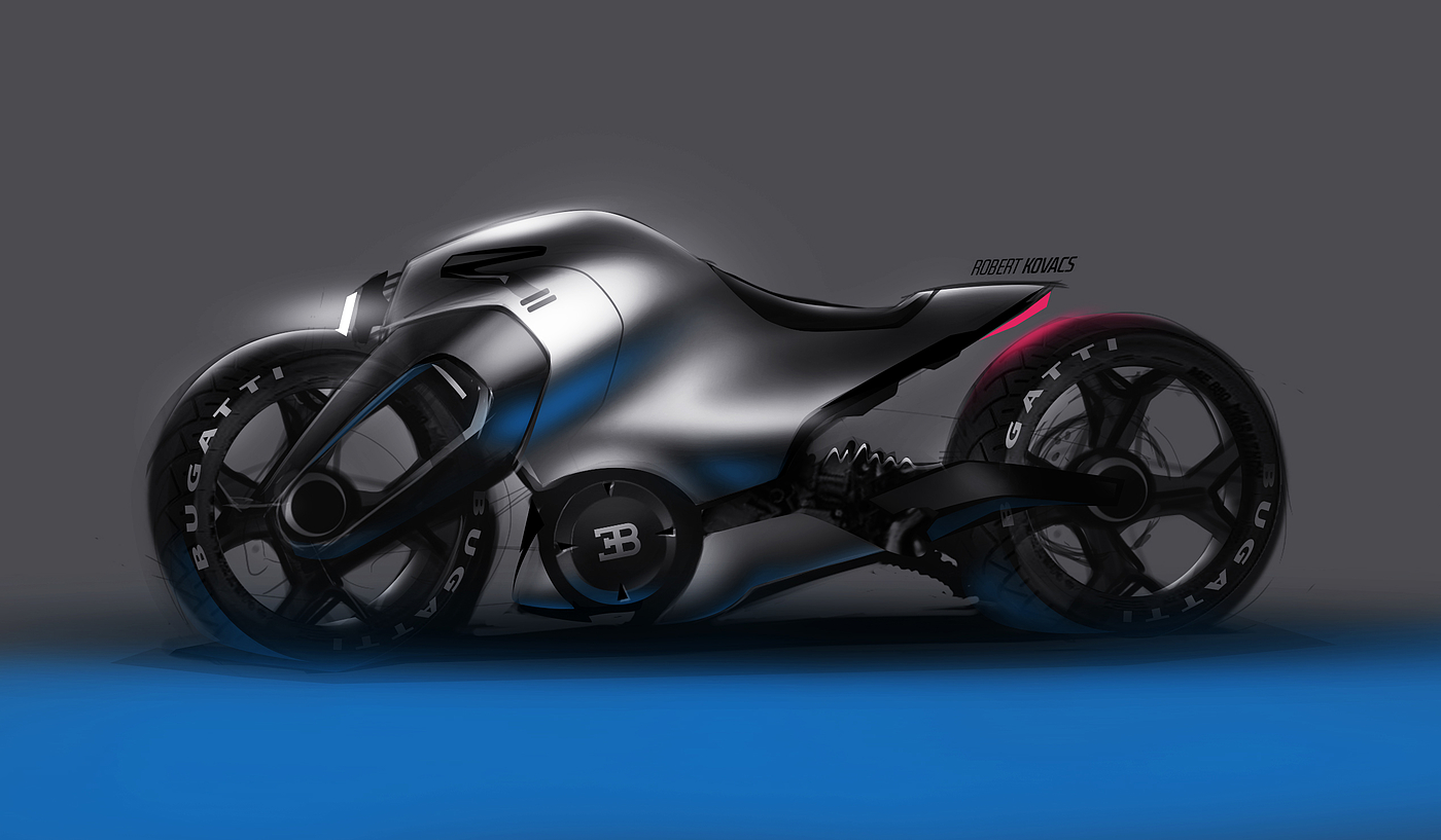 Rendering of motorcycle，PS tutorial，Bugatti Bike，