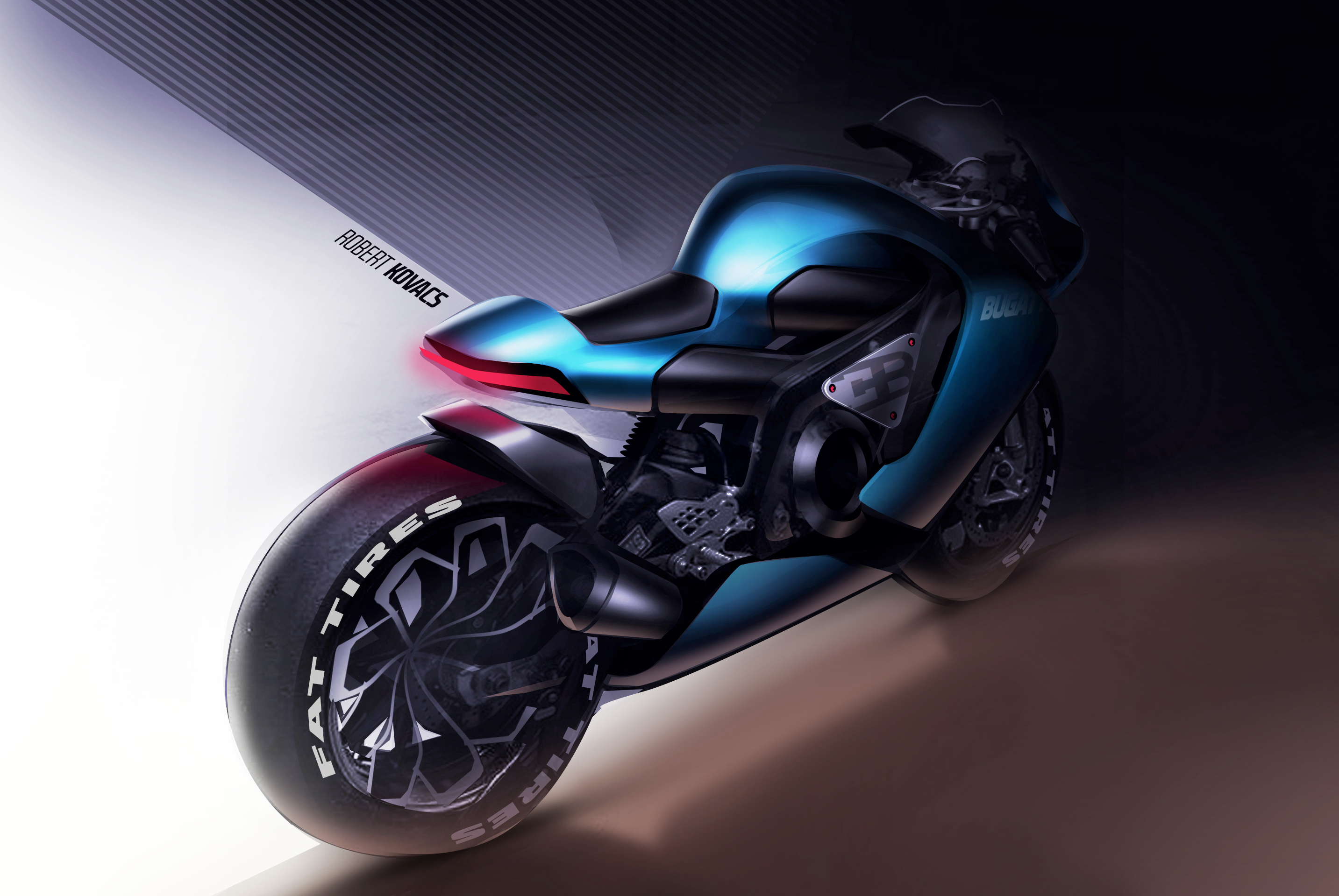 Rendering of motorcycle，PS tutorial，Bugatti Bike，