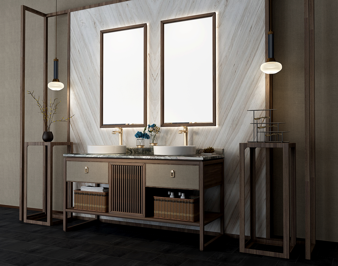 New Chinese bathroom cabinet furniture ceramic basin home，