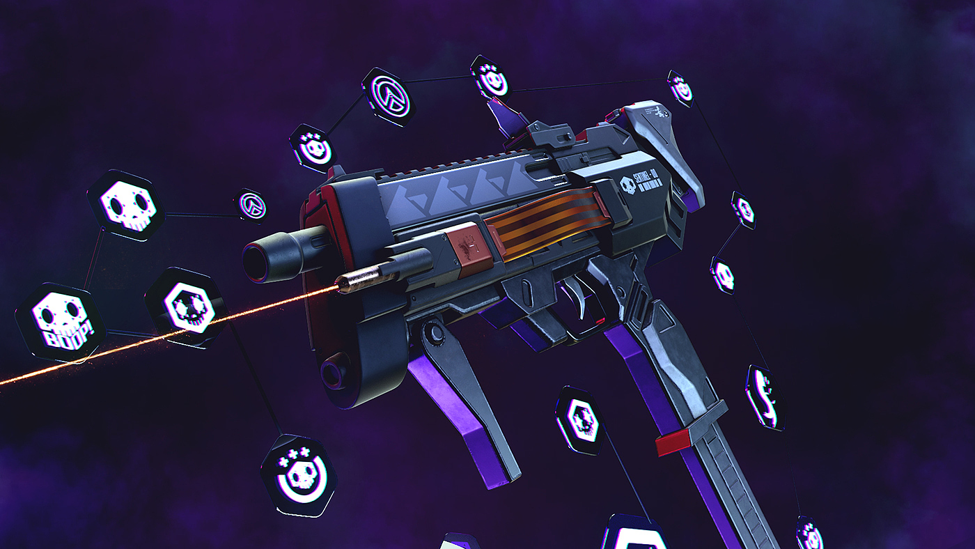 Digital art，3D model，Submachine gun，