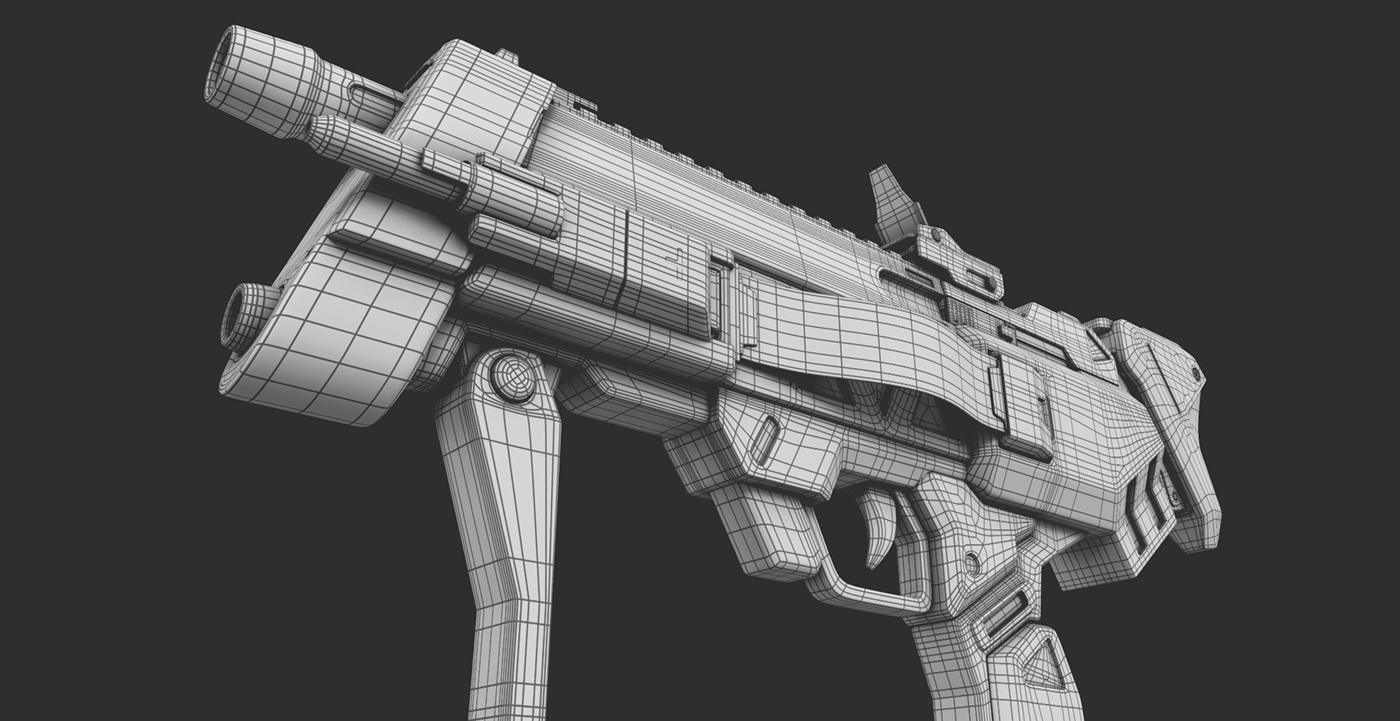 Digital art，3D model，Submachine gun，