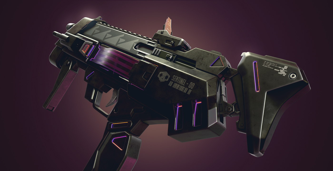 Digital art，3D model，Submachine gun，