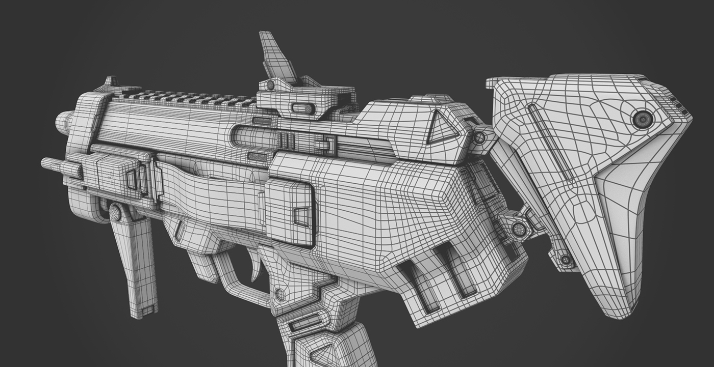 Digital art，3D model，Submachine gun，