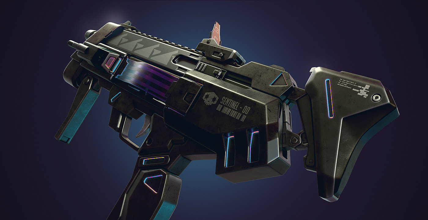 Digital art，3D model，Submachine gun，
