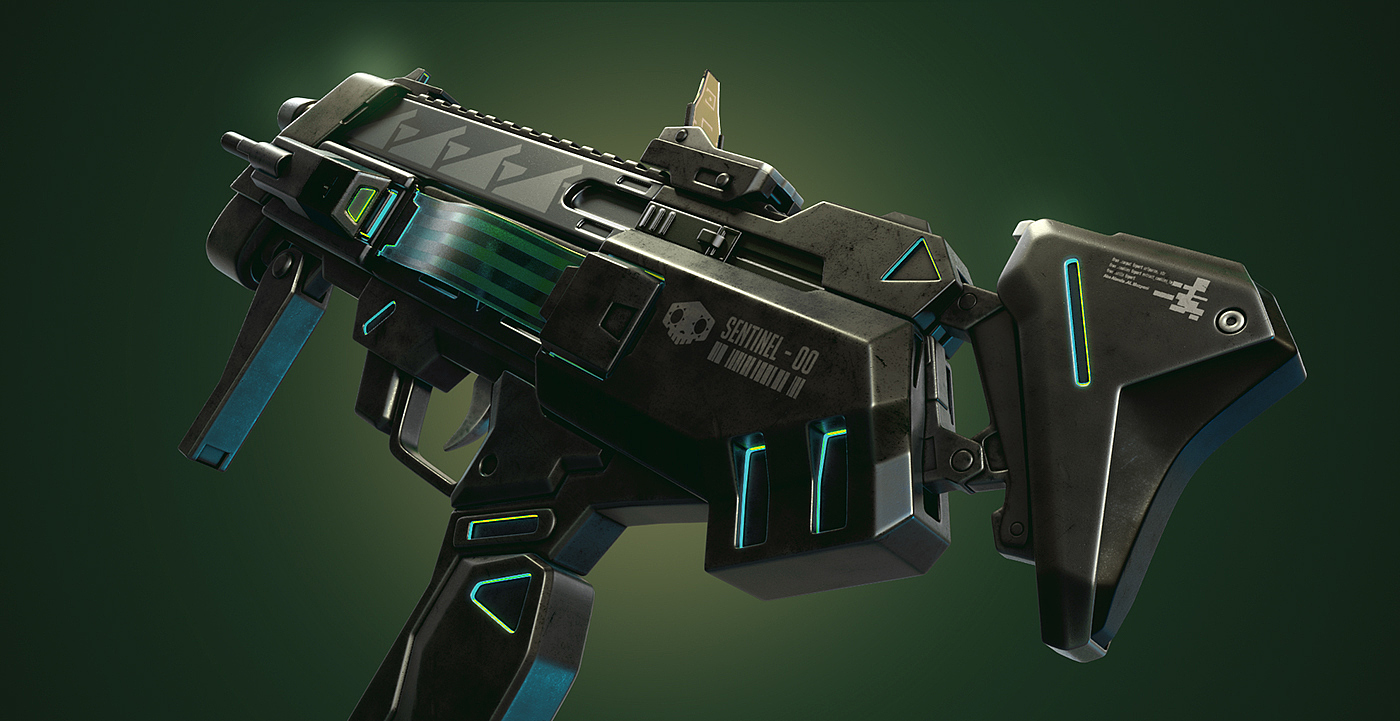 Digital art，3D model，Submachine gun，