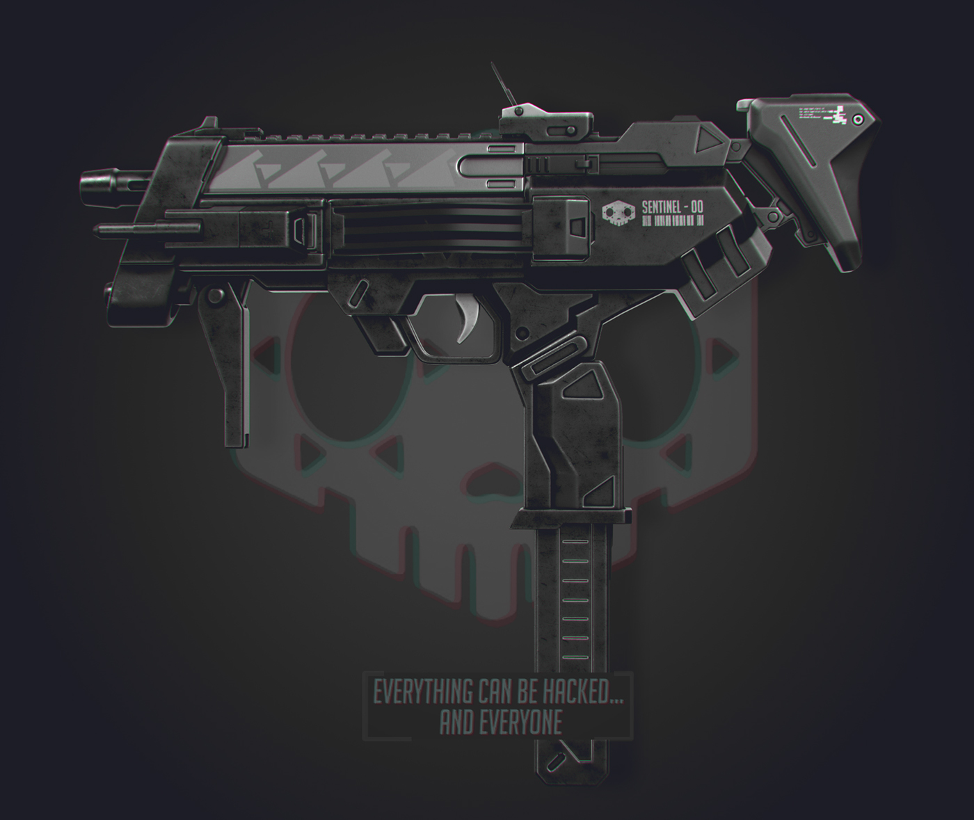 Digital art，3D model，Submachine gun，