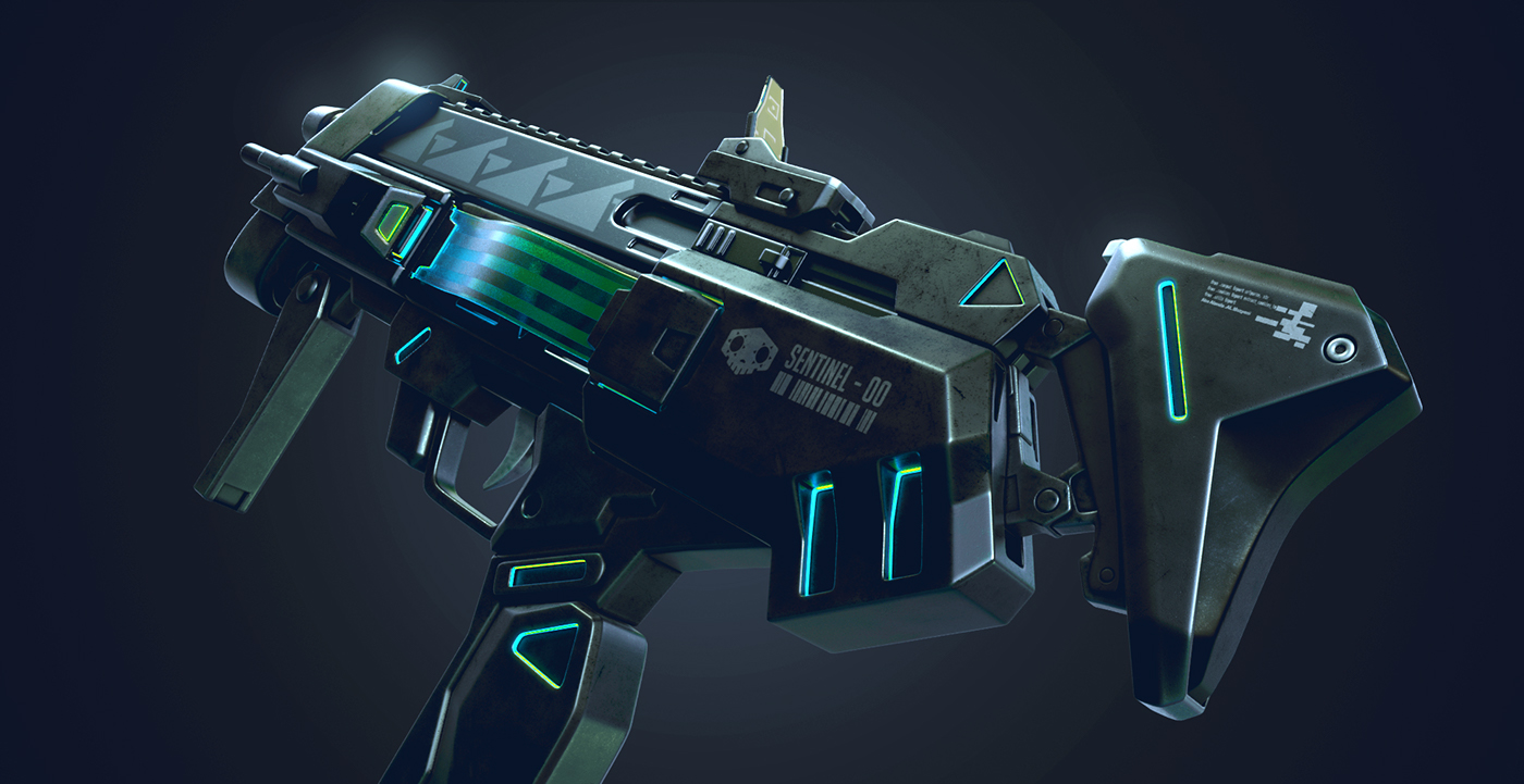 Digital art，3D model，Submachine gun，