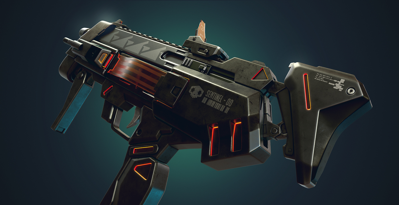 Digital art，3D model，Submachine gun，