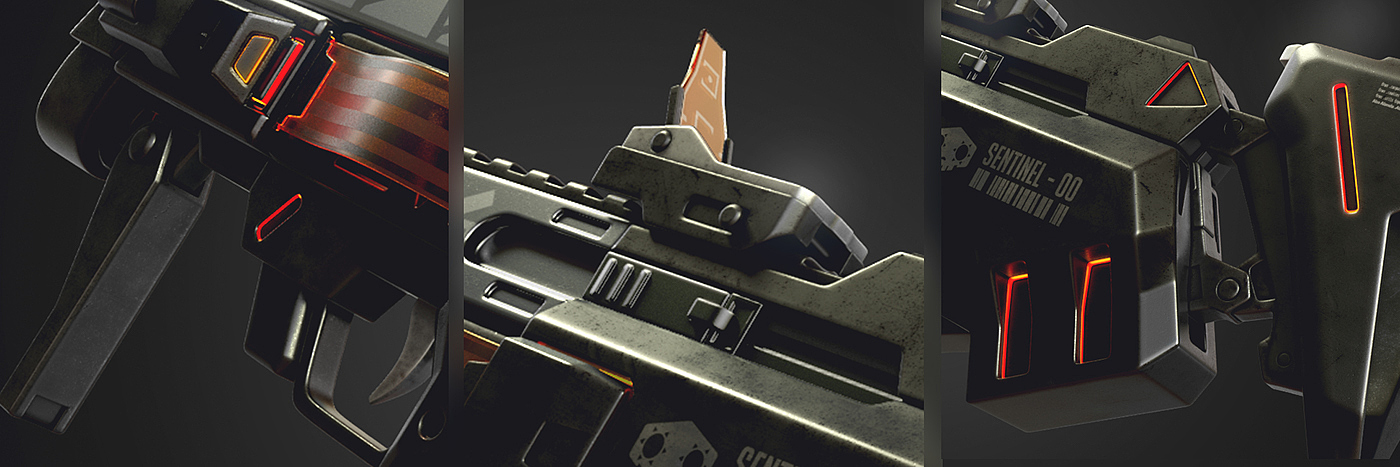 Digital art，3D model，Submachine gun，