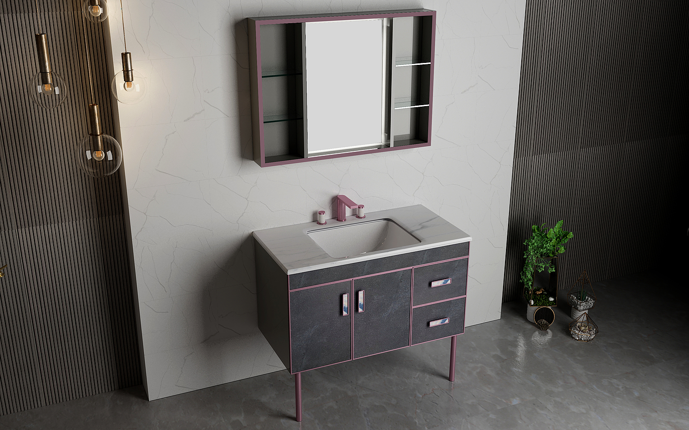 Light luxury style bathroom cabinet，