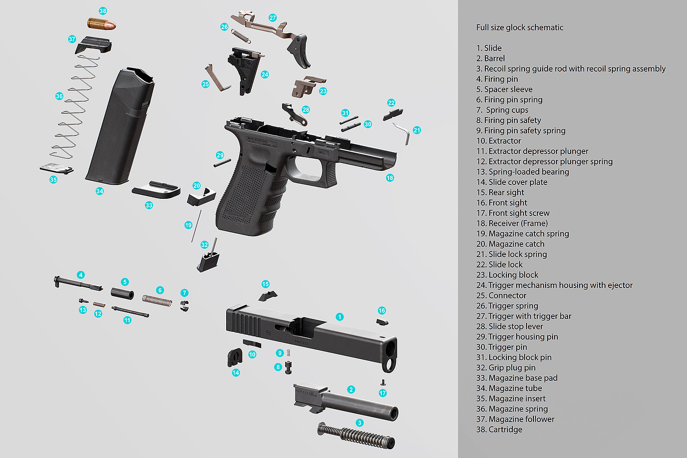 枪支，Glock 17 Gen 4，手枪设计，概念，