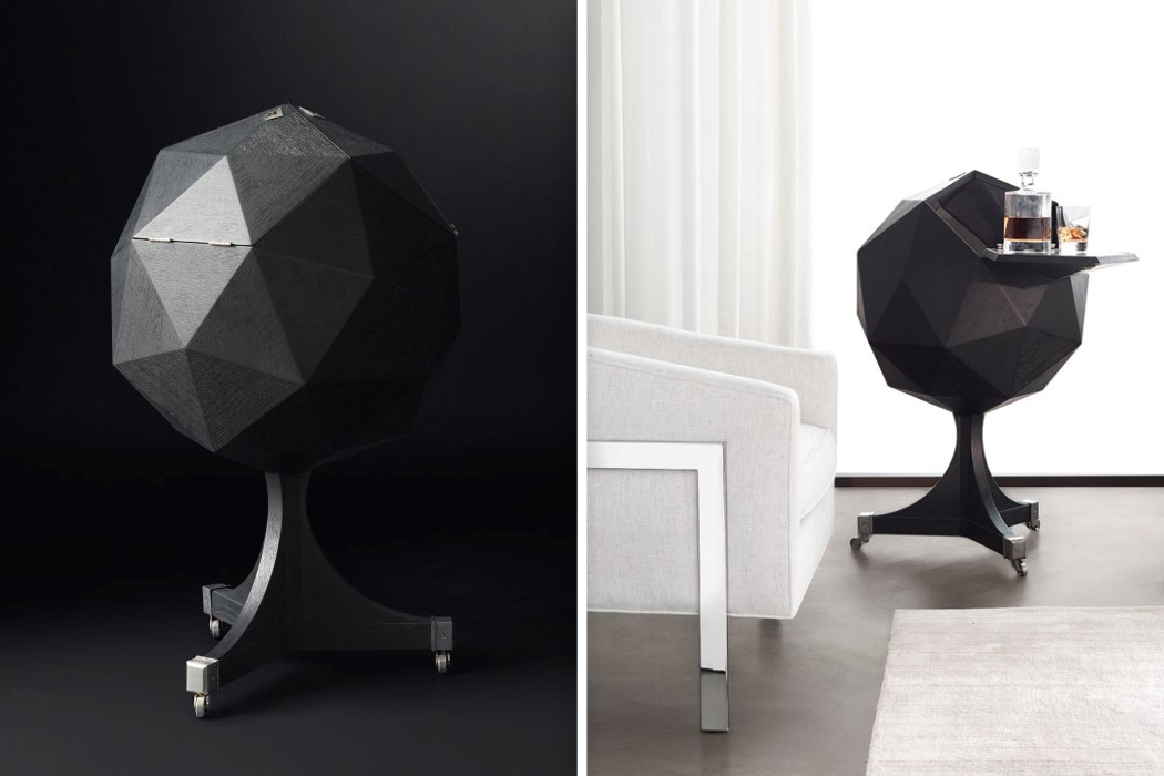 black，woodiness，Polyhedron，bar，garden cart，Home Furnishing，