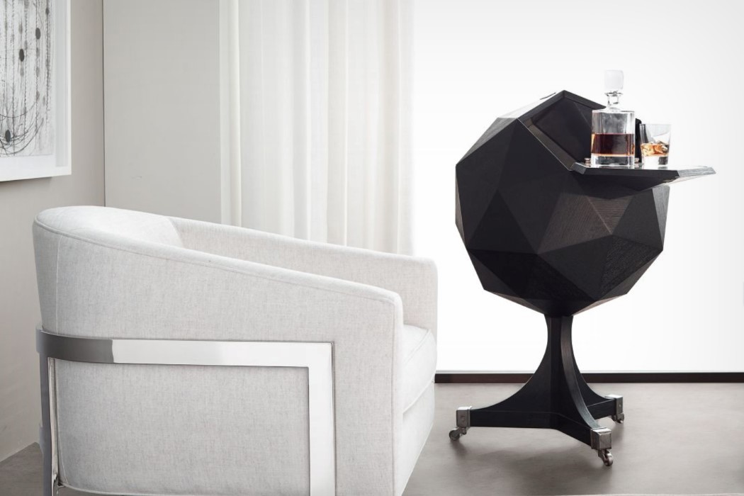 black，woodiness，Polyhedron，bar，garden cart，Home Furnishing，