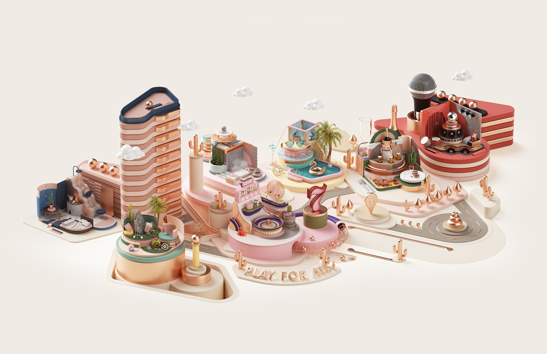 Harrah's Ak-Chi，three-dimensional model，Architecture，Casino，