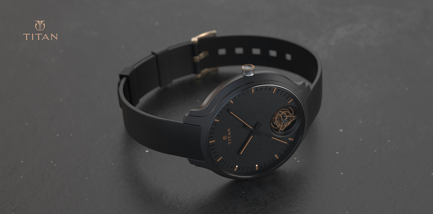 Titan，手表，黑色，