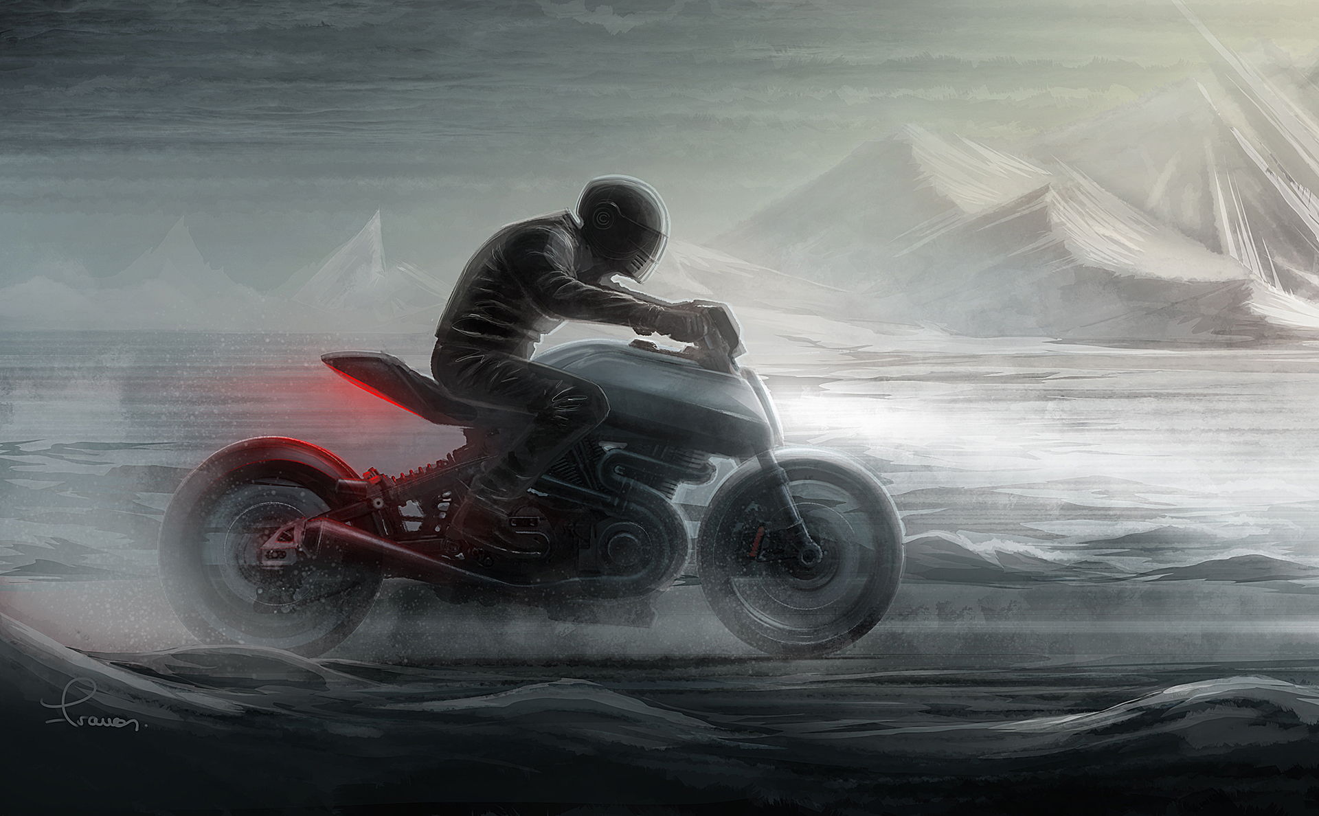 年轻男子骑摩托车兜风-蓝牛仔影像-中国原创广告影像素材
