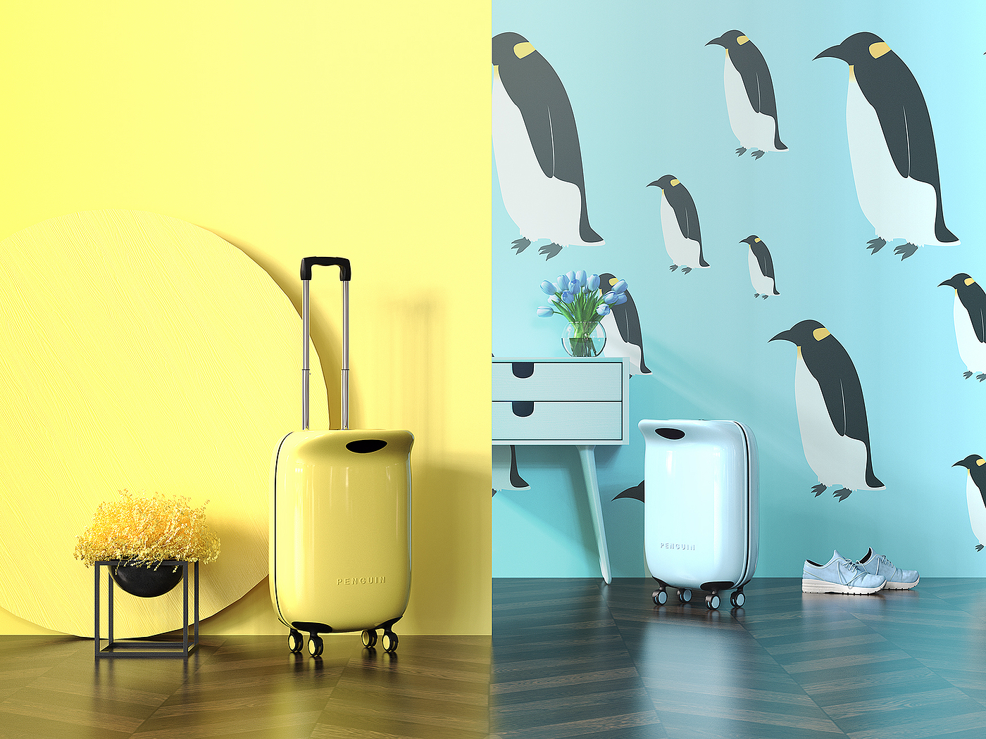 trunk，Draw bar box，streamline，penguin，