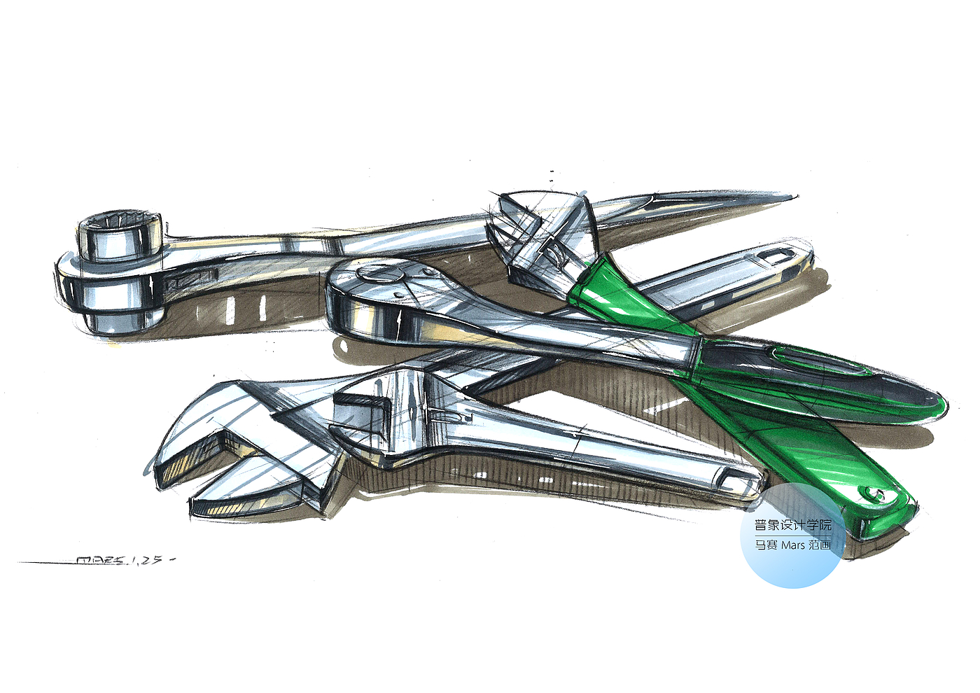 产品手绘教程，马克笔效果图表达，手绘线稿，