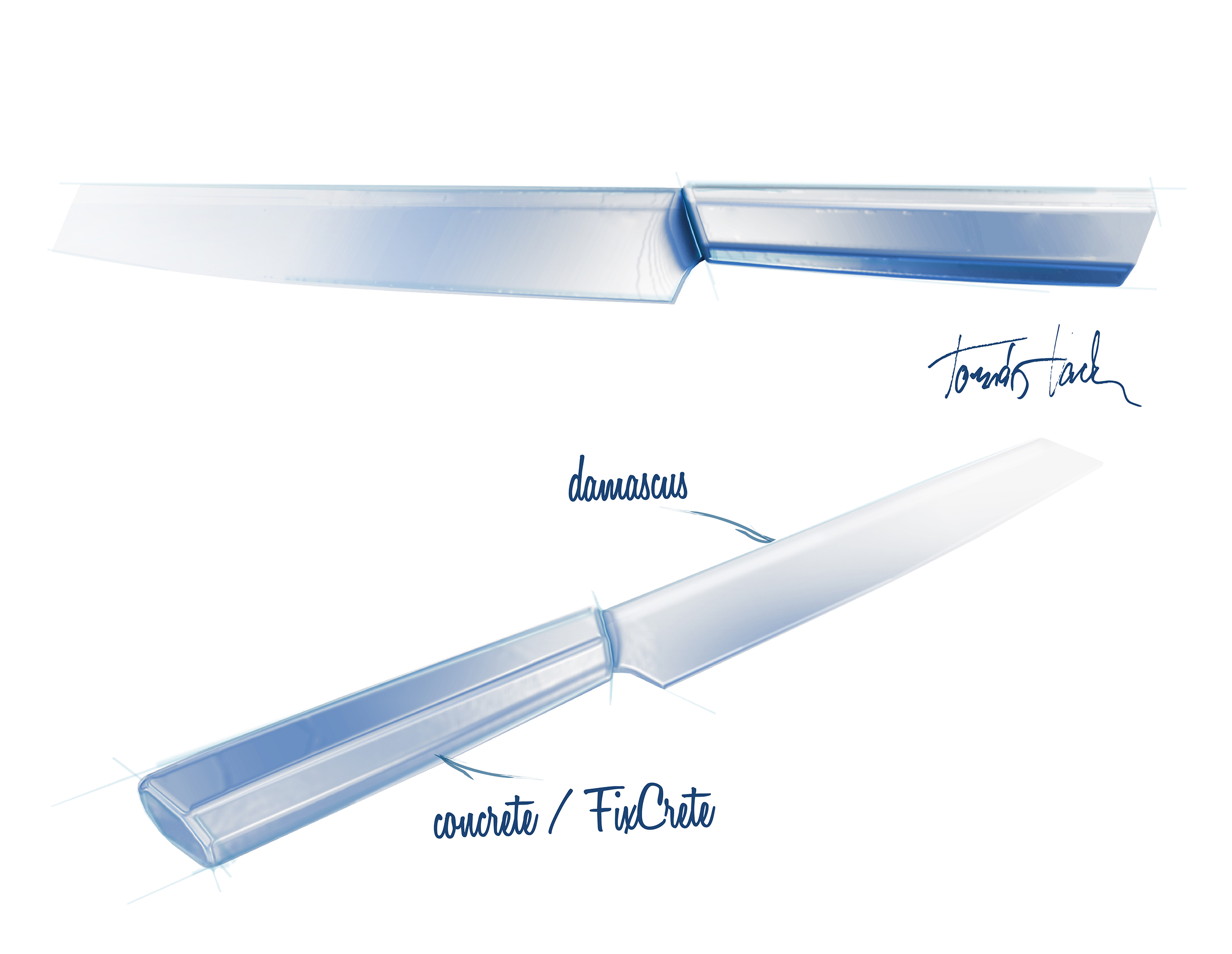 knife，Damascus blade，concrete，