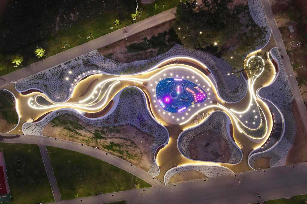 Landscape design，children，Playground，Play with water，Childlike interest，curve，rainbow，