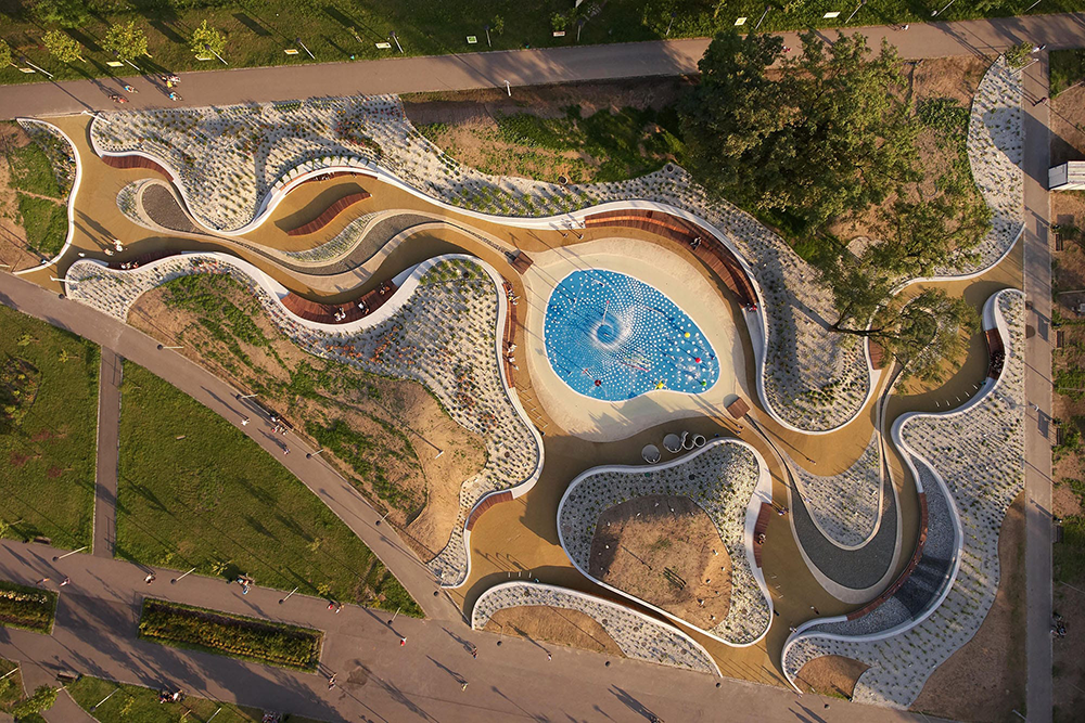 Landscape design，children，Playground，Play with water，Childlike interest，curve，rainbow，